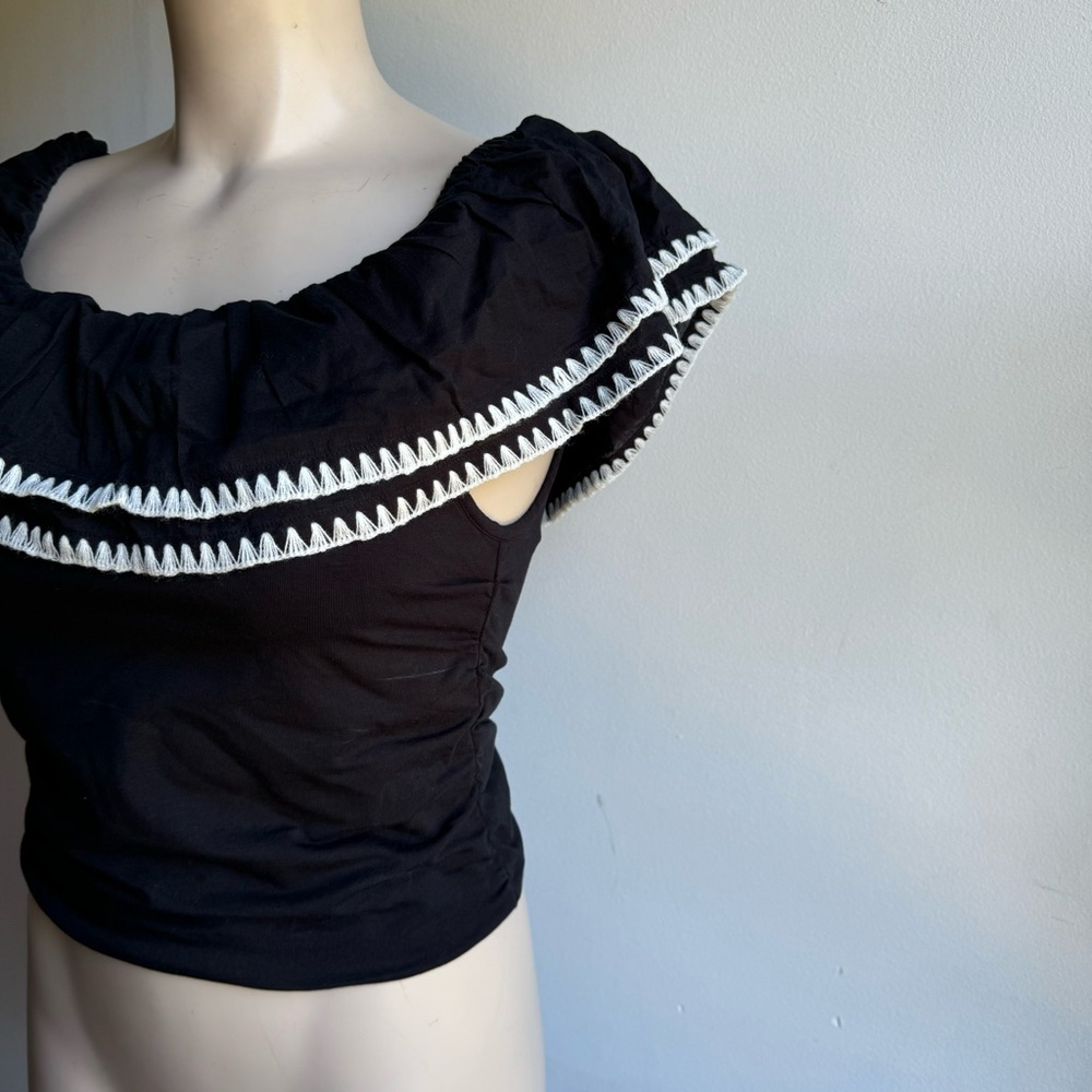 NWT J.Crew Off-the-shoulder ruffle top in stretch cotton blend - Picture 5 of 13